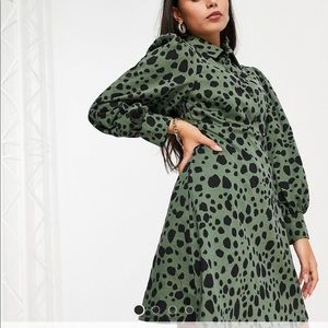 ASOS Petite mini shirt dress green and black leopard print